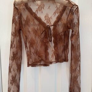 Brown Lace Long Sleeve Top